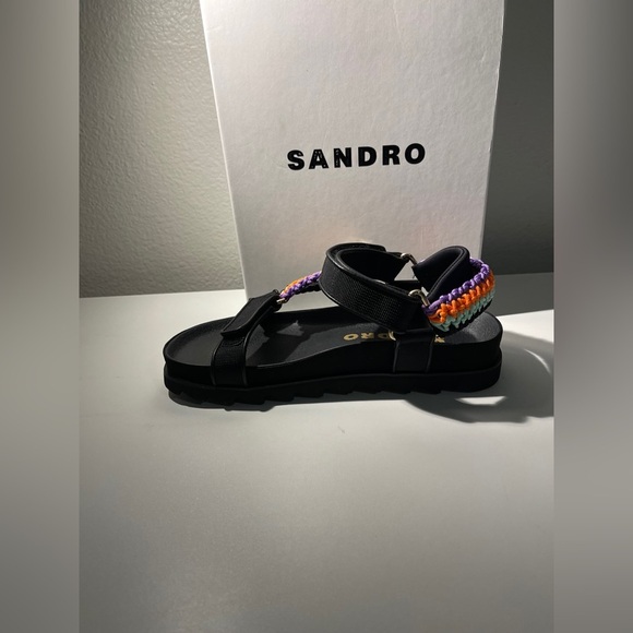 Sandro Black Multicolor Woven Strap Sandals Size 9 / 39 - Picture 5 of 8